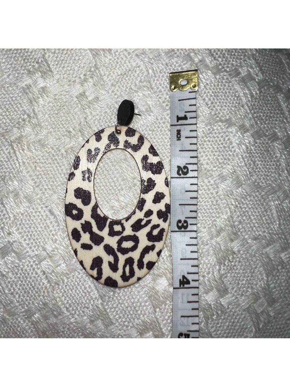 Leopard Print Wood Earrings Open Oval Lightweight Statement - Picture 4 of 6